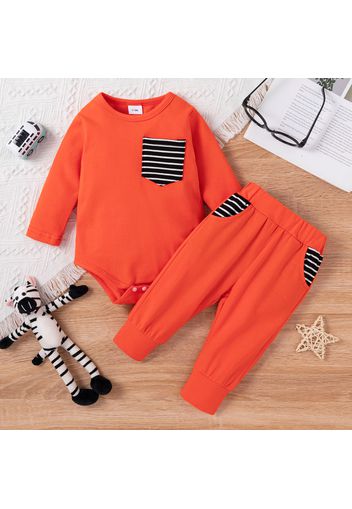 2pcs Baby Boy Striped/Solid Long-sleeve Romper and Trousers Set