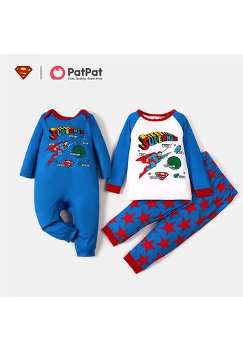 Superman Sibling Graphic Colorblock Top and Allover Pants and Jumpsuit for Baby and Kids