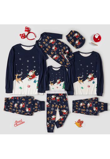 Santa Claus Reindeer Pattern Print Long-sleeve Family Matching Pajamas Sets (Flame Resistant)