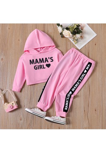 2pcs Toddler Girl Letter Print Crop Hooded Sweatshirt and Pants Set