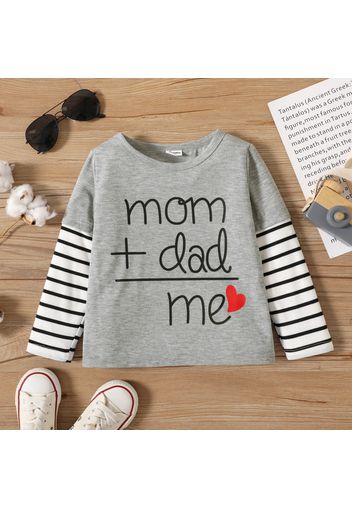 Toddler Girl/Boy Letter and Stripe Print Faux-two Design Long-sleeve Grey or Black Tee