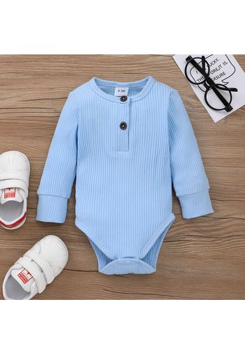 Ribbed Solid Front Button Long-sleeve Baby Romper