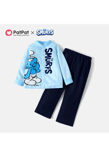 Smurfs 2pcs Toddler Boy Letter Print Stripe Long-sleeve Shirt and Straight Pants Set