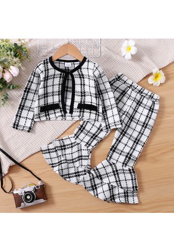 2-piece Toddler Girl Plaid Tweed Cardigan and Layered Flared Pants Set