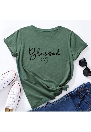 Pretty Short-sleeve Love Letter Printed Loose Tee For women