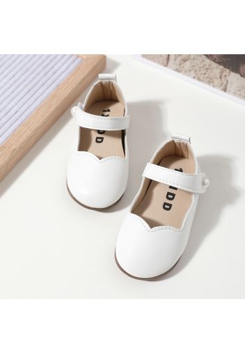Toddler Faux Pearl Decor Velcro White Flats