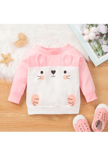 Baby Girl 3D Ears Decor Cartoon Print Colorblock Long-sleeve Sweatshirt