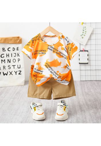 2pcs Toddler Boy Trendy Letter Print Tee and Shorts Set