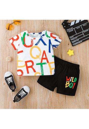 2pcs Baby Boy 95% Cotton Short-sleeve Allover Colorful Letter Print T-shirt and Shorts Set