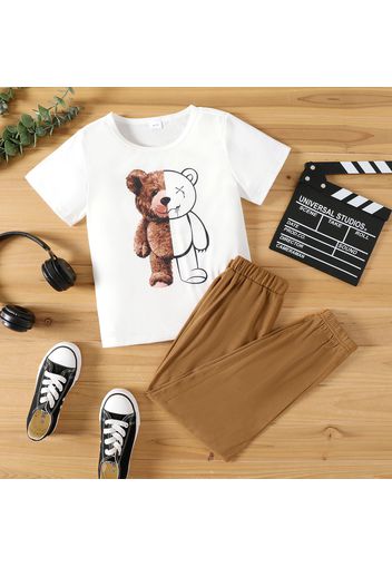 2pcs Kid Boy Bear Print Short-sleeve Tee and Elasticized Pants Set