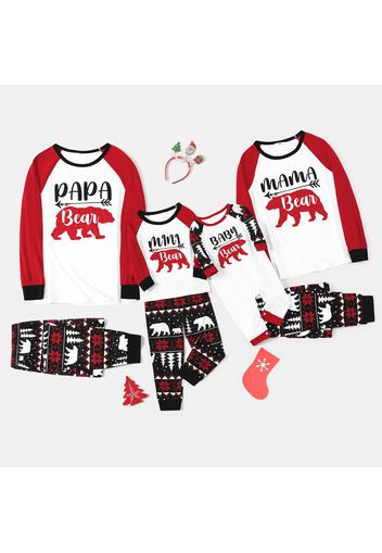 Christmas Bear and Letter Print Family Matching Red Raglan Long-sleeve Pajamas Sets (Flame Resistant)