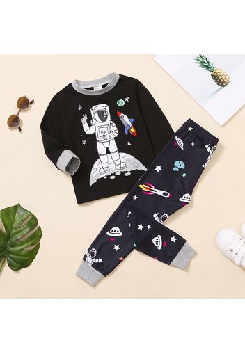 2-piece Toddler Boy /Girl Space Rocket Astronaut Planet Print Pullover and Pants Set