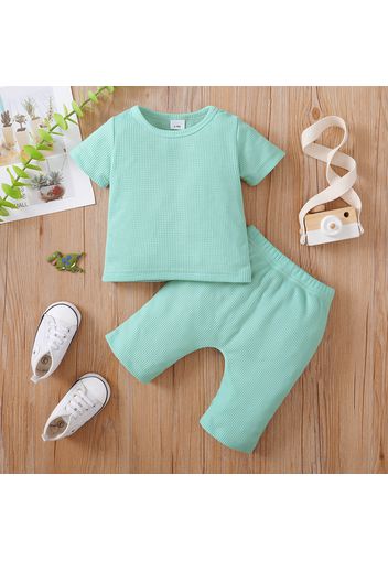 2pcs Baby Boy/Girl Solid Waffle Short-sleeve Set