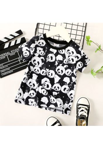 Toddler Boy Animal Panda Print Short-sleeve Black Tee