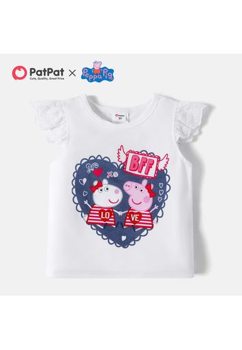 Peppa Pig Toddler Girl Letter Heart Print Flutter-sleeve White Tee/Sleeveless 100% Cotton Denim Dress