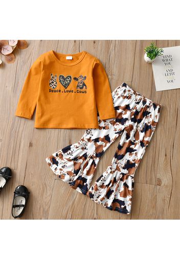 2-piece Toddler Girl Leopard Animal Print Long-sleeve Tee and Flared Pants Set