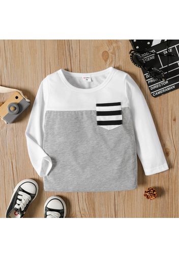 Toddler Boy Stripe Splice Chest Pocket Decor Long-sleeve Tee