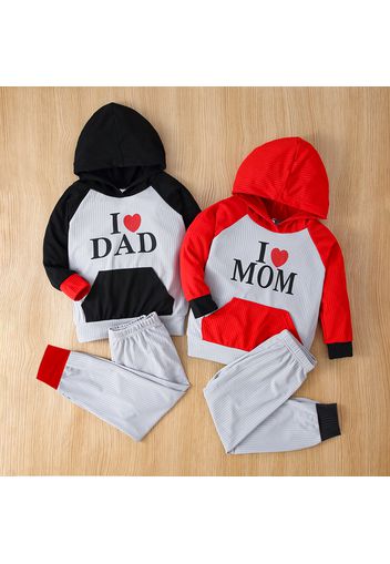 2-piece Toddler Boy/Girl Letter Heart Print Colorblock Hoodie Sweatshirt and Pants Set