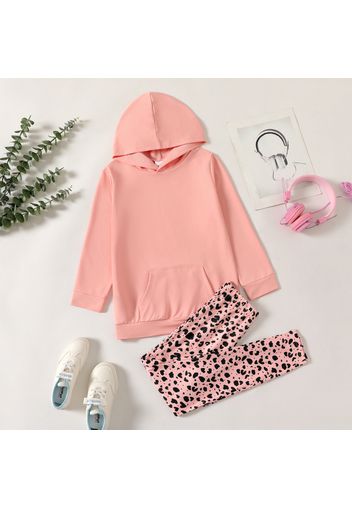 2-piece Kid Girl Pink Hoodie Sweatshirt and Leopard Print Leggings Set