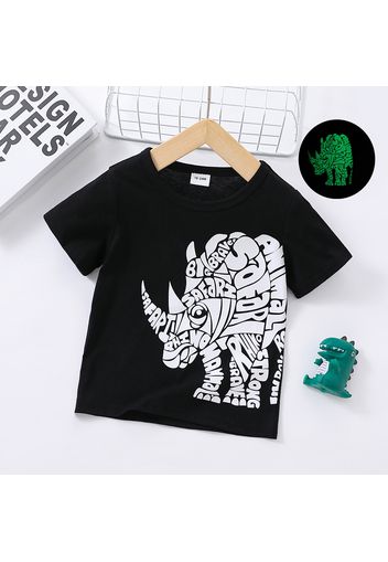 Toddler Boy Dinosaur Print Reflective Short-sleeve Black Tee