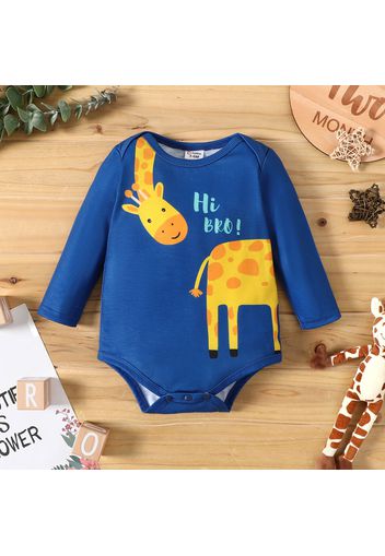 Baby Boy Striped Orange/Blue Cartoon Animal and Letter Print Long-sleeve Romper