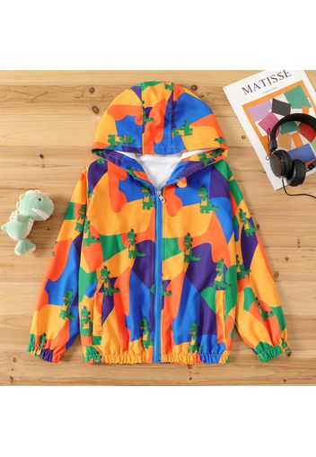 Kid Boy Dinosaur Print Colorblock Hooded Jacket