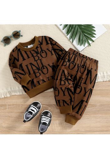 2pcs Baby Boy Allover Letter Print Long-sleeve Sweatshirt and Sweatpants Set