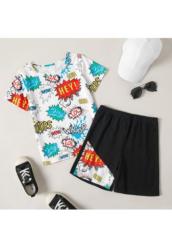 2pcs Fashionable Kid Boy Hand Painting Letter Shorts Set