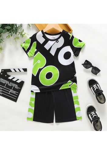 2pcs Kid Boy Colorful Letter Print Short-sleeve Tee and Elasticized Shorts Set