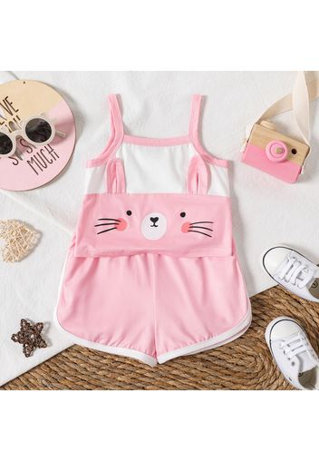 2pcs Baby Girl Cartoon Rabbit Print 3D Ears Decor Cami Top and Shorts Set