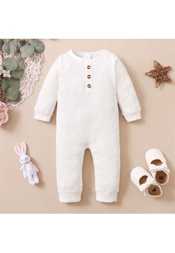 Baby Solid Ribbed Long-sleeve Cotton Jumpsuit