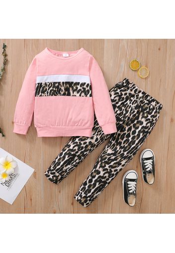 2-piece Toddler Girl Leopard Print Colorblock Pullover and Pants Set