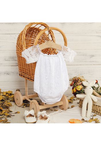 Baby Girl White Lace Short-sleeve Romper