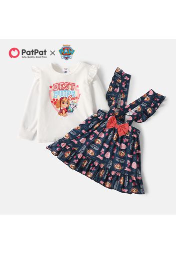 PAW Patrol 2-piece Toddler Girl Flounce Top and Allover Bowknot Overalls Dress Set