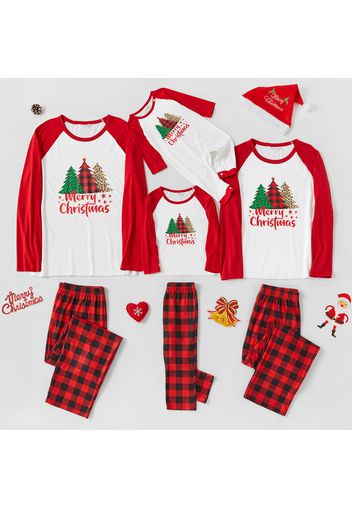 Christmas Tree and Letters Print Red Family Matching Long-sleeve Pajamas Sets (Flame Resistant)