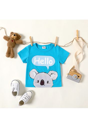 Baby Boy Cartoon Koala and Letter Print Blue Short-sleeve T-shirt