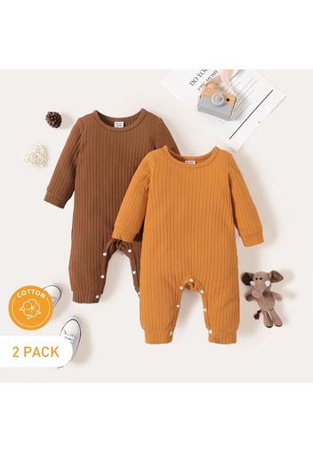 2pcs Baby Boy Cotton Rib Knit Solid Long-sleeve Jumpsuits Set