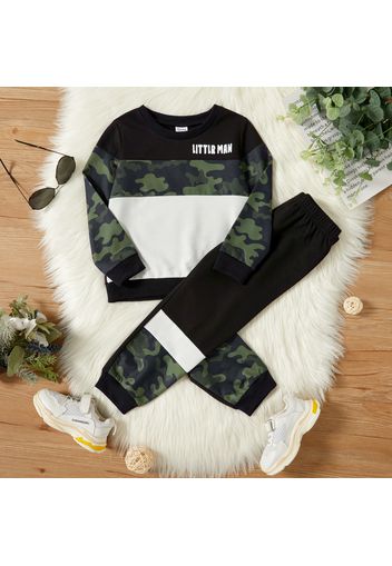 2-piece Toddler Boy Letter Camouflage Print Colorblock Pullover and Pants Set