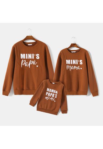 Letter Embroidered Khaki Family Matching Long-sleeve Waffle Sweatshirts