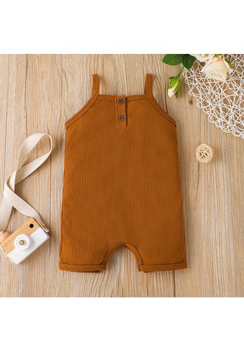 Baby Boy/Girl Solid Waffle Sleeveless Spaghetti Strap Romper