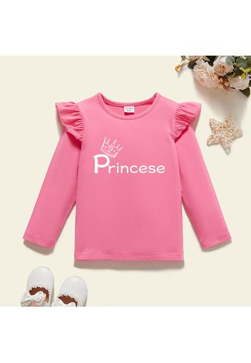 Toddler Girl Graphic Letter and Crown Print Ruffled Long-sleeve Tee