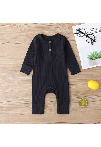 Ribbed Solid Long-sleeve Baby Jumpsuit