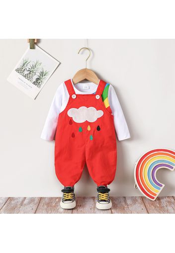 2pcs Baby Boy/Girl 100% Cotton Overalls and Rainbow Print Long-sleeve Tee Set