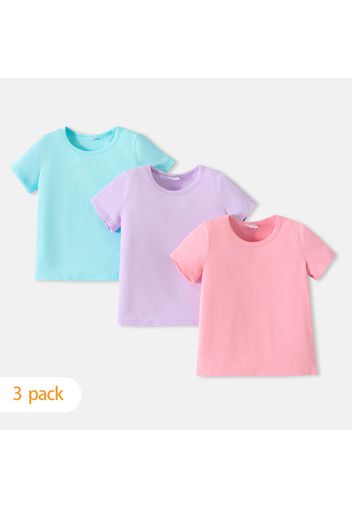 3-Pack Toddler Girl 100% Cotton Solid Color Short-sleeve Tee