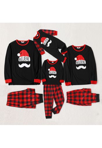 Christmas Letter Print Long-sleeve Plaid Family Matching Pajamas Sets(Flame Resistant)