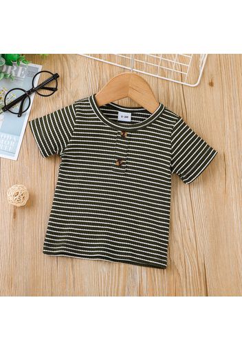 Baby Boy/Girl Striped Ribbed Round Neck Short-sleeve T-shirt