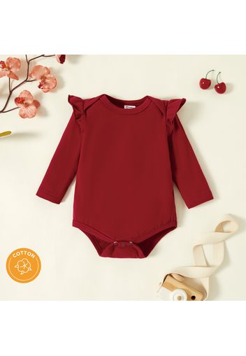 Baby Solid color Flutter-sleeve Long-sleeve Romper