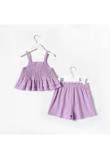 2pcs Toddler Girl 100% Cotton Smocked Layered Purple Camisole and Elasticized Shorts Set