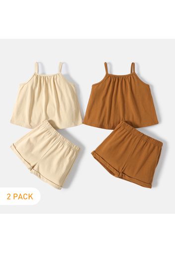 2-Pack Toddler Girl 100% Cotton Solid Color Camisole and Elasticized Shorts Set