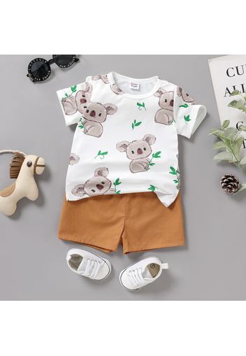 2pcs Baby Boy 100% Cotton Shorts and Allover Cartoon Koala Print Short-sleeve T-shirt Set